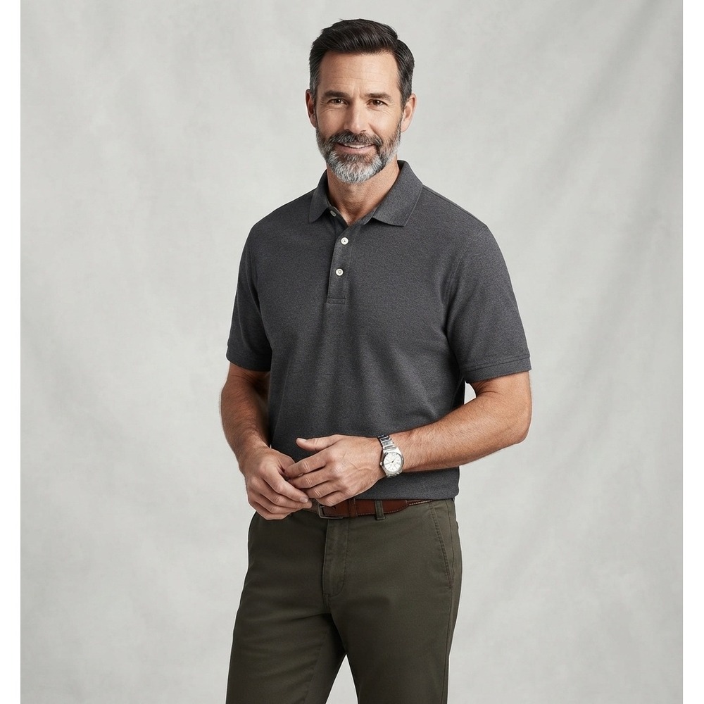 Mens Lands End Gray Size XLT Traditional Fit Short Sleeve Polo Shirt Tall